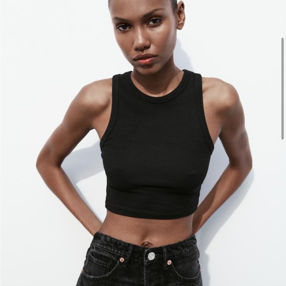 2 ZARA TANK TOPS CROPPED LENGTH - ONE BLACK AND ONE WHITE - BUNDLE OF TWO